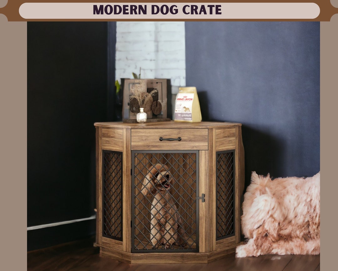 Modern Wooden Dog Crate Furniture, Indoor Dog House for Large Dogs ...
