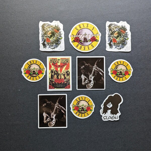 Guns n' Roses Stickers, Classic Rock Stickers, GNR Band Stickers, Slash Stickers, Rock Band Stickers, Laptop Stickers, Guns Roses, 10 pieces