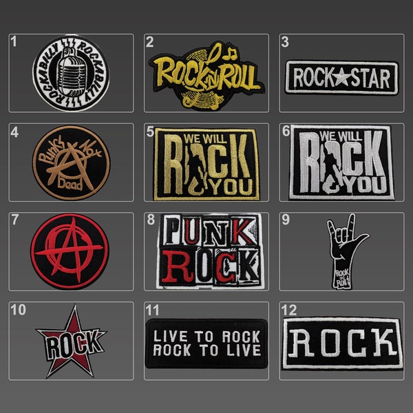 Punk Rock Patches, Rock Star Patches, Embroidery Patches, Iron On Patches, DIY Patches, We Will Rock You, Rock Out Patches, Jacket Patches