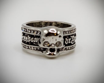 Freedom Or Death Ring, Syn Obsidian Ring, Skull Ring, Death Ring, Goth Ring, Emo Ring, Halloween Ring