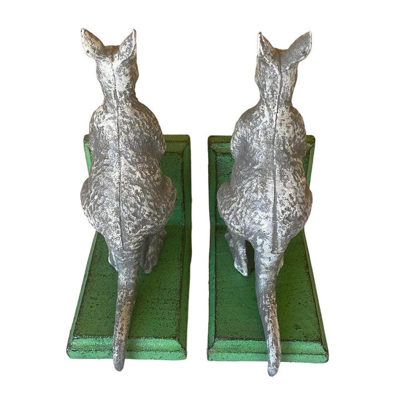 Cast Iron Grey Kangaroo Bookends - Hand Painted With Green Base Book ...
