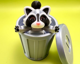 Flexi Raccoon: Articulating Fidget Toy with Trash Can