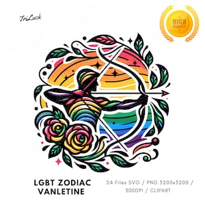 LGBTQ PRIDE Valentine Zodiac Signs Clipart Bundle, Gay Pride SVG, Horoscope Clipart