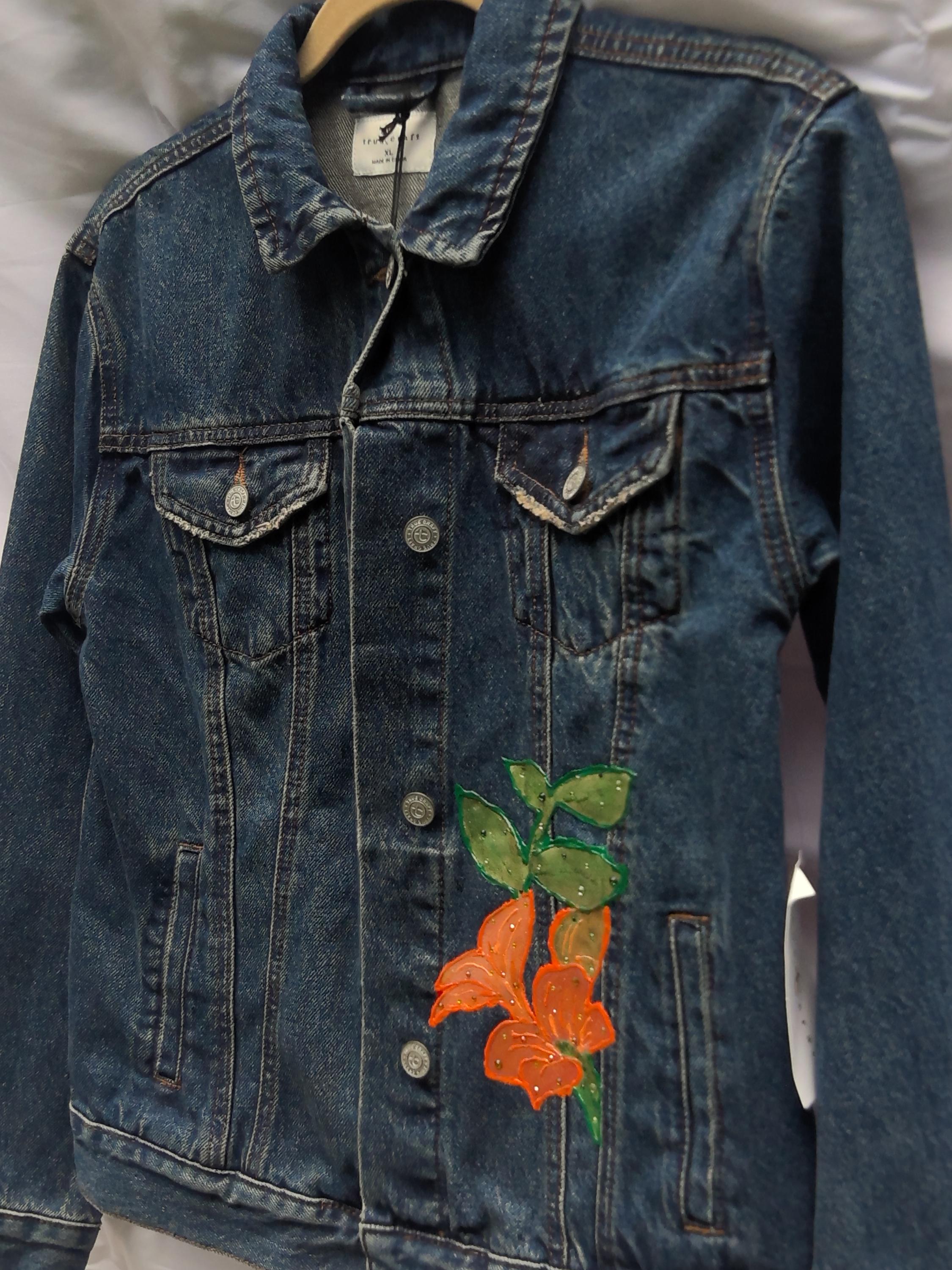 Women Denim Jacket Enhanced - Orange Flower - Etsy
