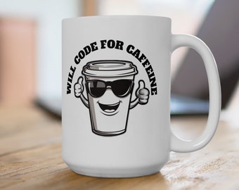 Caneca de café engraçada de TI e presente para programadores com código para cafeína Caneca de 11 onças ou 15 onças Presente para amantes de Java geeks