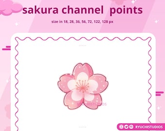 May include: A pink and white graphic with the text "sakura channel points" and "size in 18, 28, 36, 56, 72, 122, 128 px." The graphic features a pink cherry blossom and a decorative border. The background is pink.
