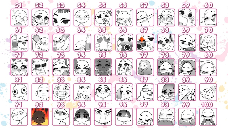 A collection of custom Vtuber emotes featuring a variety of easily recognizable poses and expressions in a small format. Each Vtuber emote is created using Vtuber emote art, anime Vtuber emotes, Vtuber emote design, streamer emotes, custom emotes, Vtuber badges, Twitch Vtuber, cute Vtuber, and emotes.