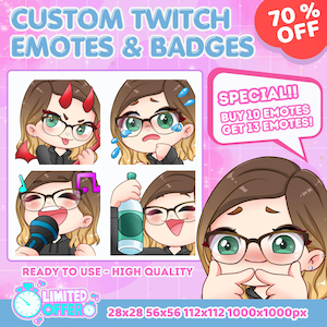 Custom Twitch Emotes Or Kick Emotes | Twitch Emote for streamer Twitch, Facebook, Discord | Cute Chibi anime style | Twitch Emotes, Anime