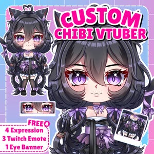 Custom Chibi VTuber Model - Animated Avatar, Twitch Emotes, Digital Art