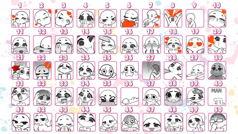 The Vtuber Emote Gallery features dozens of anime character expressions in one custom Vtuber emote collection. Each design uses Vtuber emote art, Vtuber emote design, anime Vtuber emotes, streamer emotes, custom emotes, Vtuber badges, Twitch Vtuber, cute Vtuber, and emotes.