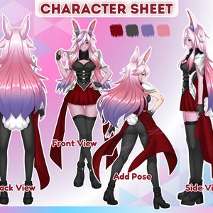 Custom Anime Character Reference Sheet: VTuber Art (PNG/JPG/PDF)