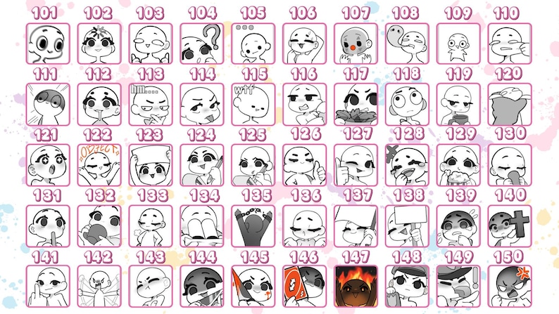 A collection of Vtuber emotes showcases hundreds of character expressions in a consistent and adorable anime Vtuber emote style. Each custom Vtuber emote is created as a streamer emote using Vtuber emote art, Vtuber emote design, custom emotes, Vtuber badges, Twitch Vtuber, cute Vtuber, and emotes.