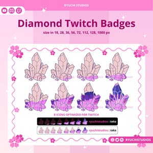 Pastel Diamond Twitch Sub Badges | Set of 12 | Icons | Diamond | Gem | Graphic | Chat | Subscribers | Emotes