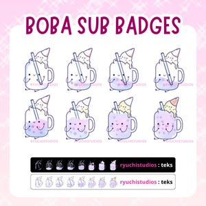 Boba Twitch Sub Badges | Cute Stream Badges, Bit Badges, Channel Points Icon, Emotes for Streamers, Discord & YouTube
