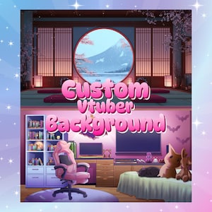 Fundo personalizado para Vtuber | Sala estética para streamers | Sala personalizada para Vtuber, Overlay para Twitch, Configuração de streaming, Design de fundo virtual