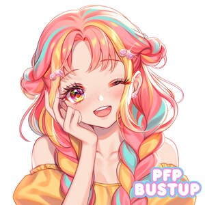 This anime pfp tells the story of a cheerful character with a bright smile and lovable charm. Ideal for profile twitch branding, avatar creation and profile social media use, this kawai anime illustration helps your OC stand out as a custom profile picture.