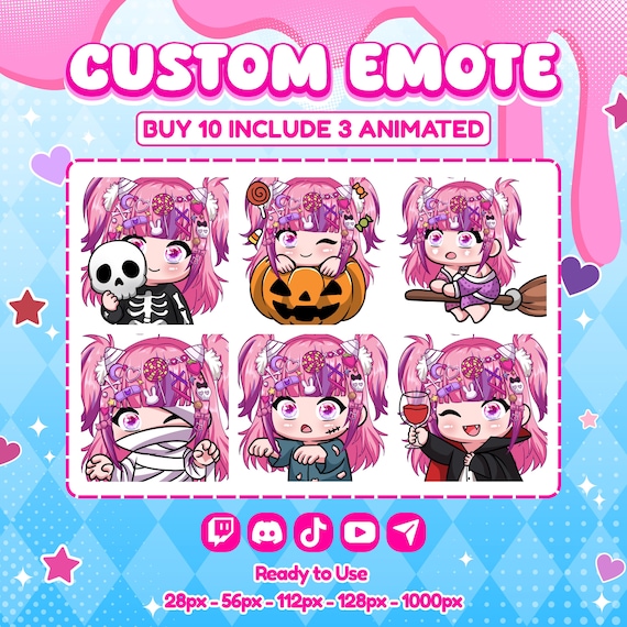 Custom Twitch Emotes Or Kick Emotes | Twitch Emote for streamer Twitch, Facebook, Discord | Cute Chibi anime style | Twitch Emotes, Anime
