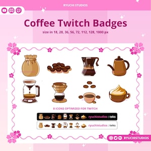 8x Coffee Mugs Twitch Sub Bit Badges/ Coffee Twitch Badges Set/ Coffee Milk / Twitch Tier Badges