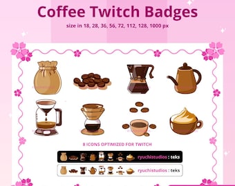 8x Coffee Mugs Twitch Sub Bit Badges/ Coffee Twitch Badges Set/ Coffee Milk / Twitch Tier Badges