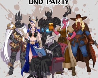 Niestandardowa grafika postaci DnD Party na zamówienie w formacie cyfrowym