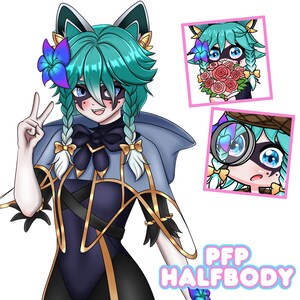 Show more of your OC with an anime pfp half body illustration that highlights personality and outfit details. Perfect for profile twitch branding, avatar customization, profile social media use and creators seeking a memorable PFP Commission experience.