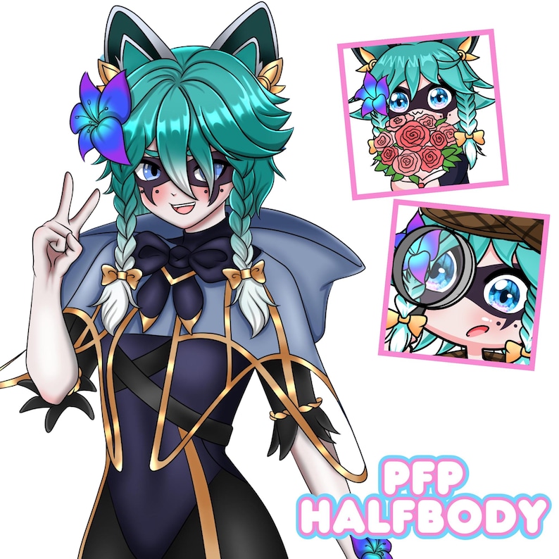 Show more of your OC with an anime pfp half body illustration that highlights personality and outfit details. Perfect for profile twitch branding, avatar customization, profile social media use and creators seeking a memorable PFP Commission experience.