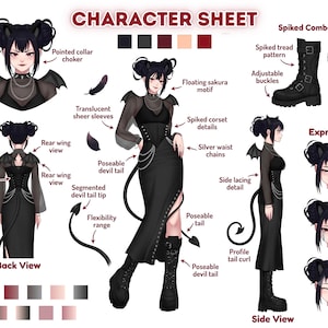 Referentieblad voor een zelfgemaakt animepersonage: VTuber-kunst (PNG/JPG/PDF)