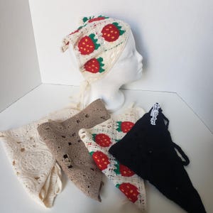 Black Crocheted Headscraf handband Triangle Headband Knitted Headscarf Handmade Crochet hair accessories fisherman aesthetic design bandana