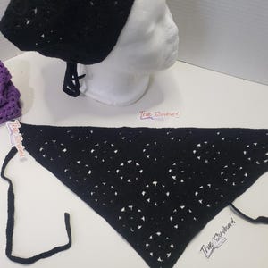 Black Crocheted Headscraf Triangle design Headband Knitted Headscarf Handmade Crochet hair accessories fisherman aesthetic design bandana