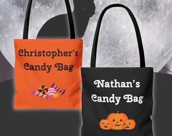 Personalized Halloween candy bag tote bag with name for candy trick or treat bag for kid trick or treat reusable personalize bag for candy