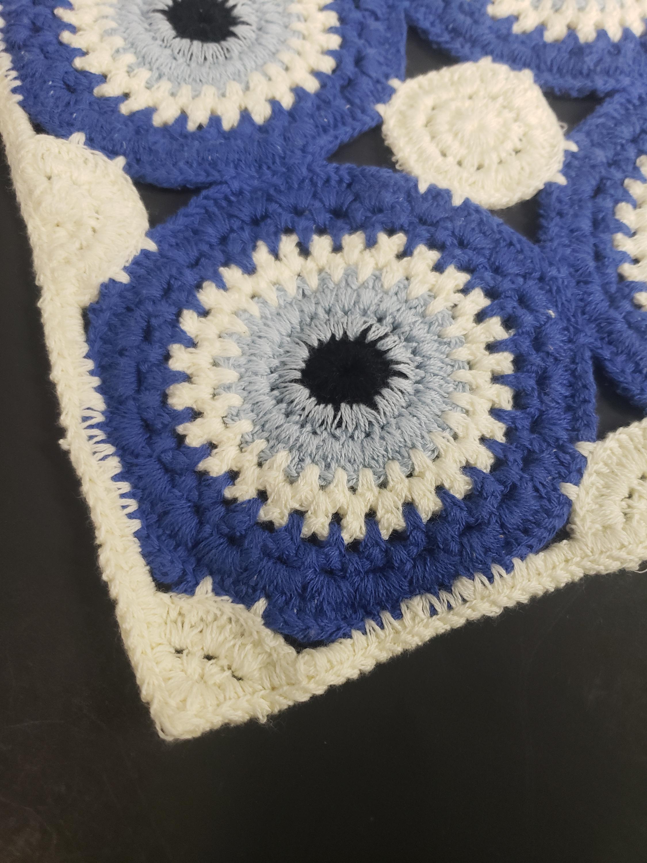 Sunday State Evil Eye Crochet Bandana and Hair Clip Set Blue White 3pc Bundle Crochet Granny Square Pattern Bundle: Daisy, Sunflower, Evil  main image 4