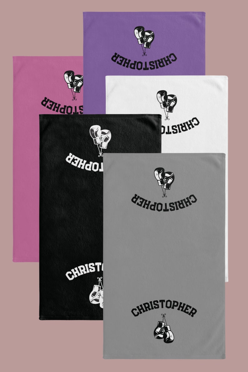 Boxing glove gym towel personalize option