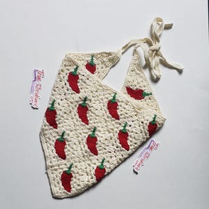 Chili Pepper Crocheted Headscraf handband Triangle Headband Knitted scarf Handmade Crocheted hair accessory mexican aesthetic design bandana