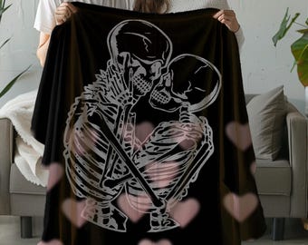 Skeleton couple blanket wedding gift Plush Throw Blanket gift for her cozy throw blanket gift for friend gift new home halloween decor light