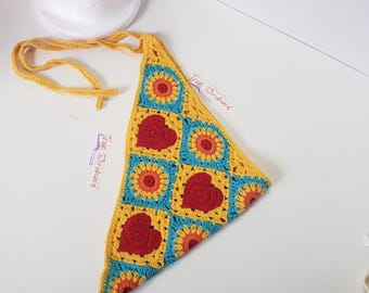 Sun heart Crochet Headscraf Triangle Headband Knitted Headscarf Handmade Crochet hair accessories fisherman aesthetic Bright design bandana
