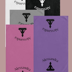 Lotus pose gym towel with personalization option