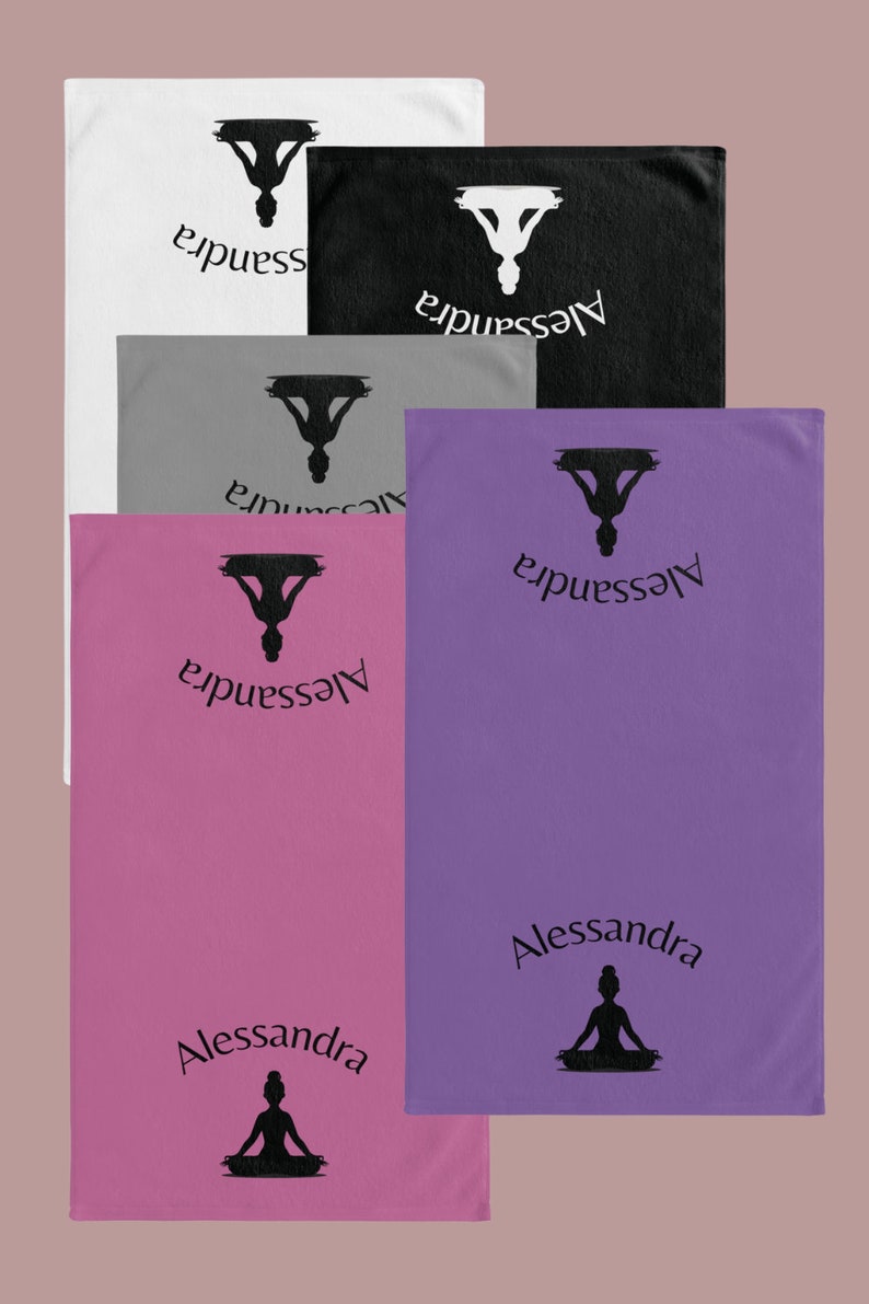 Lotus pose gym towel with personalization option