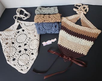 5 Kid size headscarf bundle Brown/Tan Crochet Headscraf Triangle Headband Knitted Handmade hair accessories with assorted earthy colors