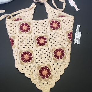 Maroon Flowers Crochet Headscraf Triangle Headband Knitted Handmade Crochet hair accessories fisherman aesthetic Bright design bandana