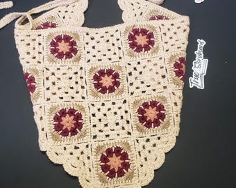 Maroon Flowers Crochet Headscraf Triangle Headband Knitted Handmade Crochet hair accessories fisherman aesthetic Bright design bandana