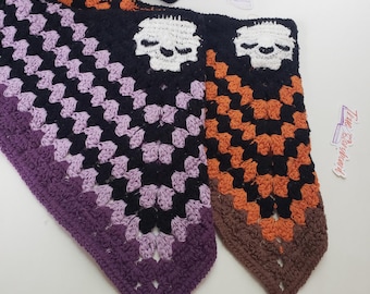 Gift set Skull strip Crocheted Headscraf Triangle Headband Knitted  hair accessory spooky season hairband gothic design bandana