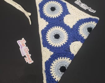 Evil Eye Crocheted Headscraf handband Triangle Headband Knitted Handmade Crochet hair accessories fisherman aesthetic luck design bandana