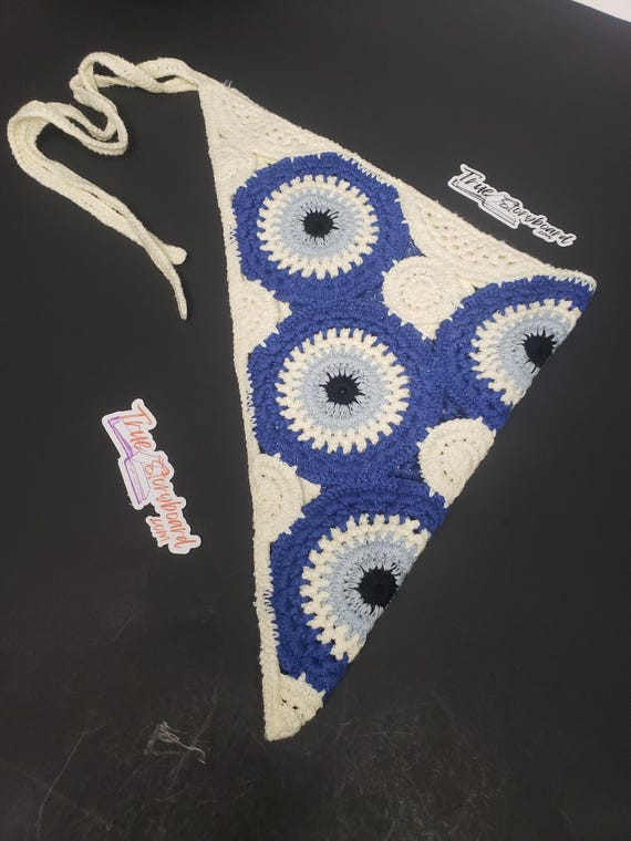 Evil Eye Crocheted Headscraf Handband Triangle Headband Knitted