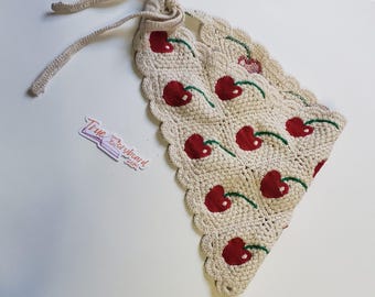 Corched Headscraf handband Triangle Headband Knitted Headscarf Handmade Crochet hair accessories fisherman aesthetic cherry design bandana