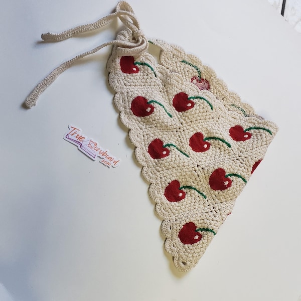 Corched Headscraf handband Triangle Headband Knitted Headscarf Handmade Crochet hair accessories fisherman aesthetic cherry design bandana