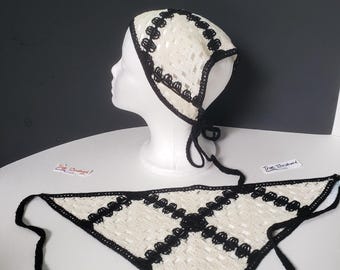 White & Black Crocheted Headscraf thin light weight Triangle Headband Knitted Handmade Crochet hair accessories fisherman aesthetic bandana