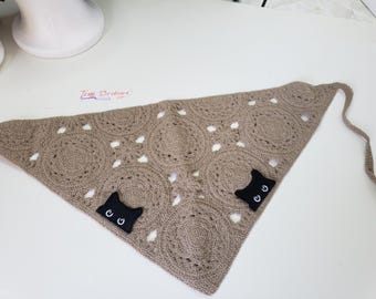 Cat Crochet Headscraf handband Triangle Headband Knitted Headscarf Handmade Crochet hair accessories fisherman aesthetic cat design bandana