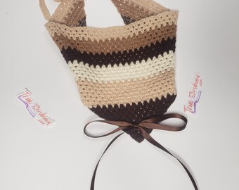 Kid size Brown and Tan Crochet Headscraf Triangle Headband Knitted Handmade Crochet hair accessories with or without bow design bandana
