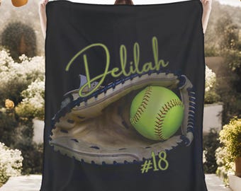 Personalized Softball Plush Blanket senior gift sports blanket softball throw blanket for softball player gift for softball game day gift