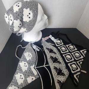 Skull Crocheted Headscraf Gift Set Triangle Headband Knitted Headscarf Crochet hair accessory spooky season hairband gothic design bandana